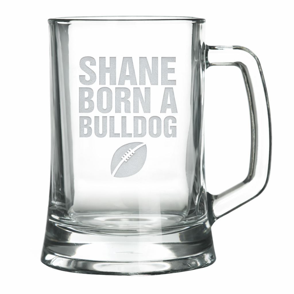 Personalised Born for Footy Tankard Glass Stein