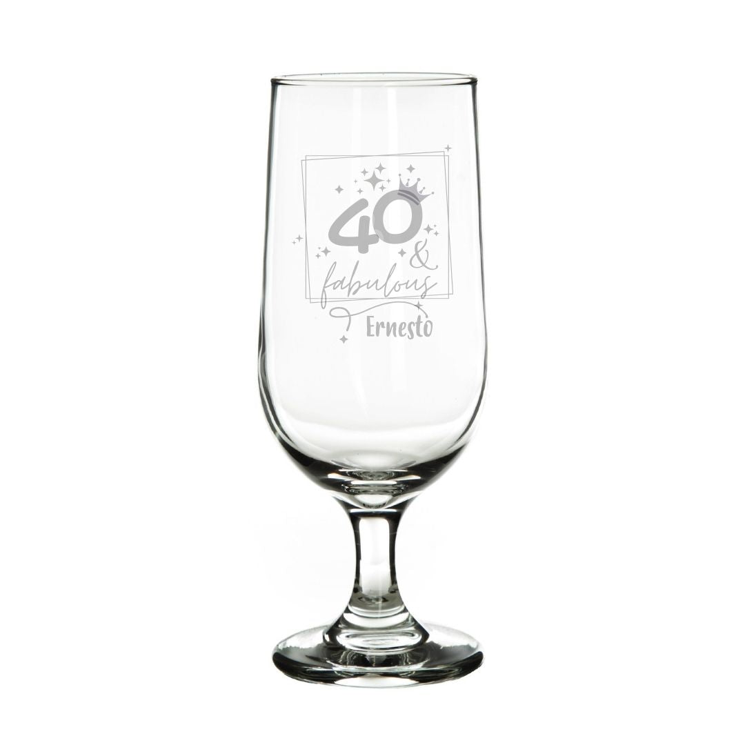 Personalised Any Age Birthday Beer Glass – Fun Design Laser Etched