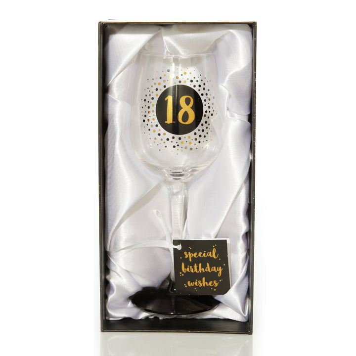 Personalised Black and Gold 18th Birthday Wine Glass