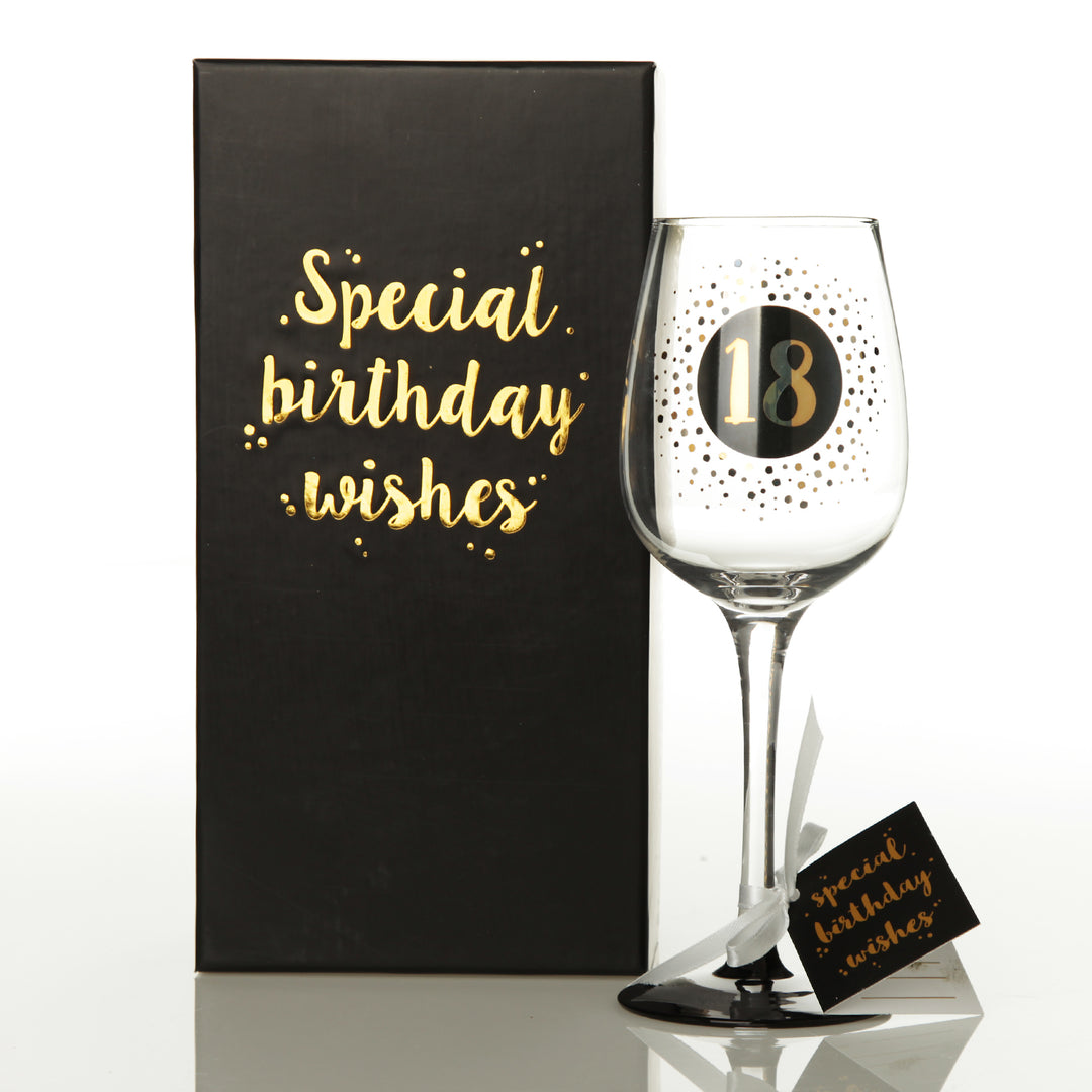 Personalised Black and Gold 18th Birthday Wine Glass