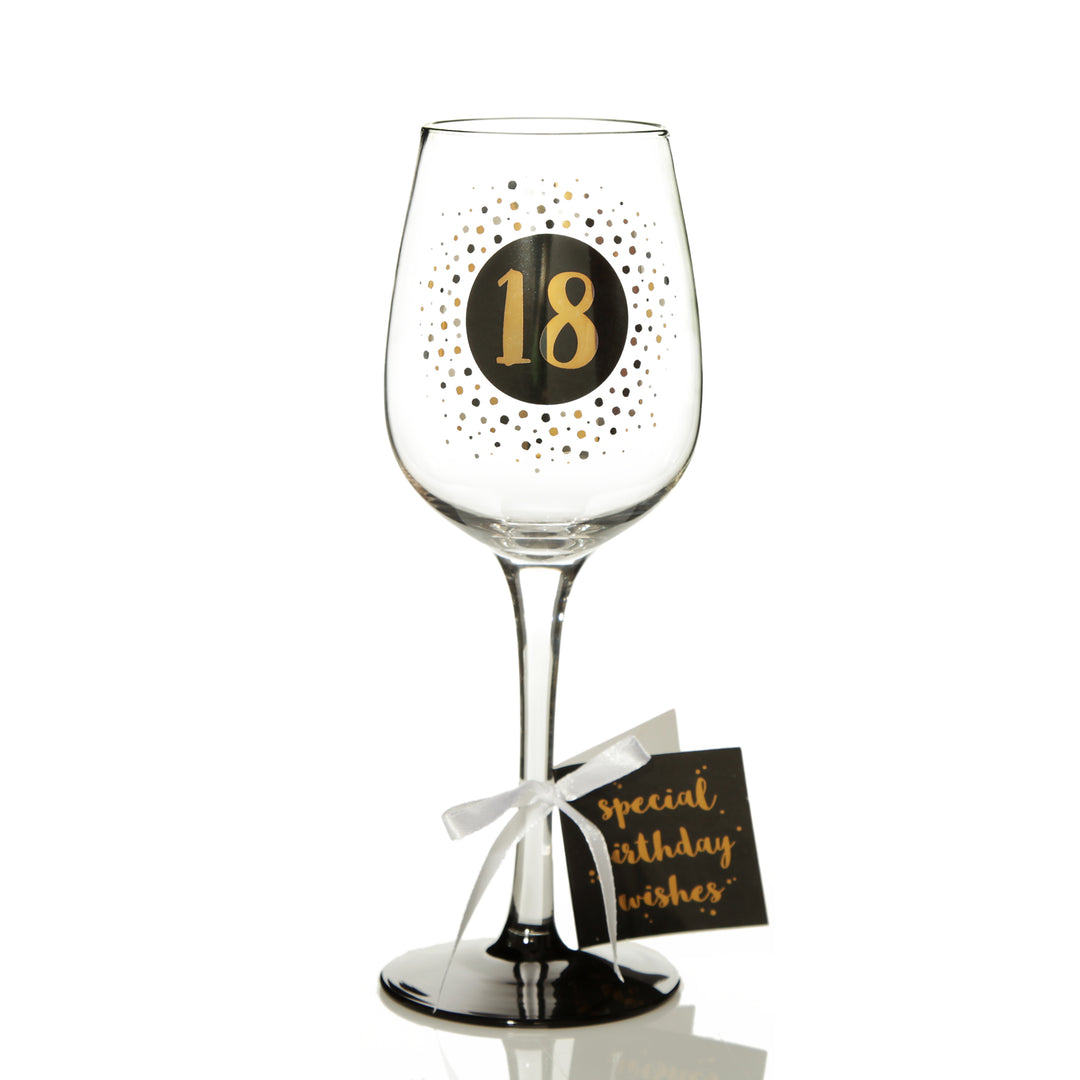 Personalised Black and Gold 18th Birthday Wine Glass