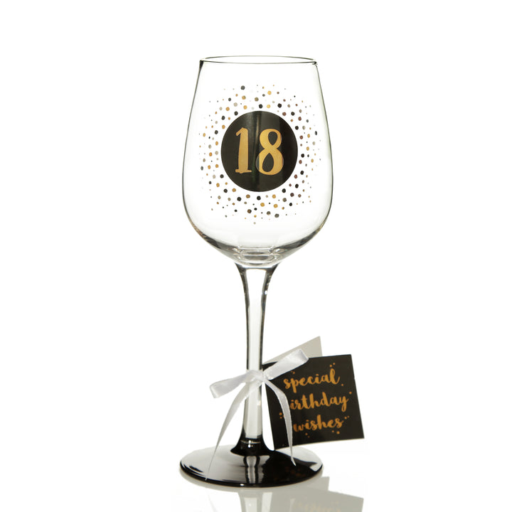 Personalised Black and Gold 18th Birthday Wine Glass