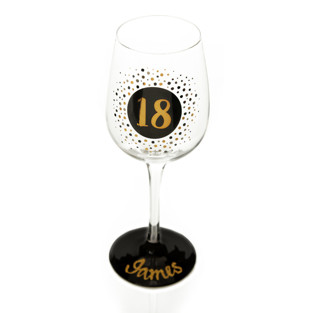 Personalised Black and Gold 18th Birthday Wine Glass
