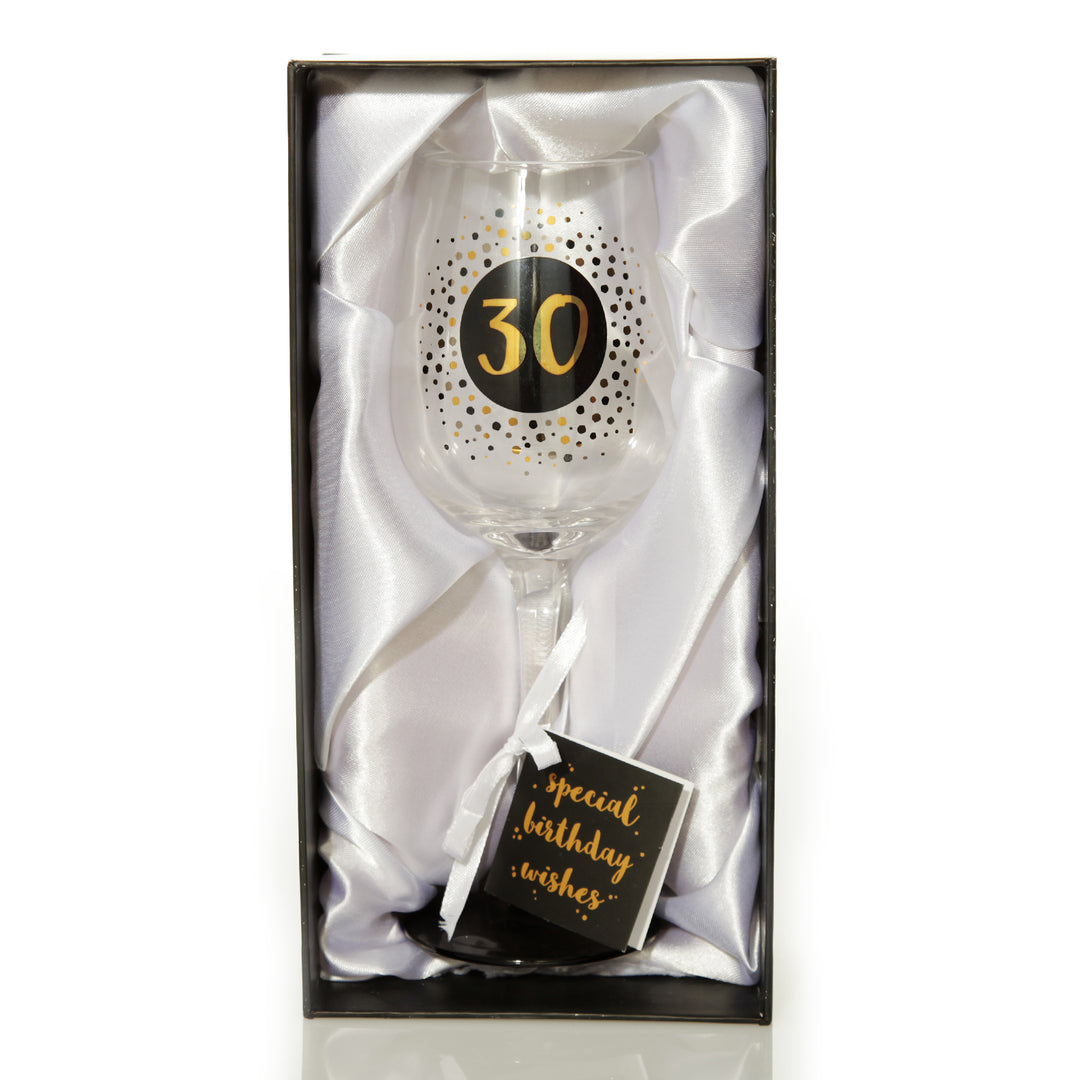 Personalised Black and Gold 30th Birthday Wine Glass
