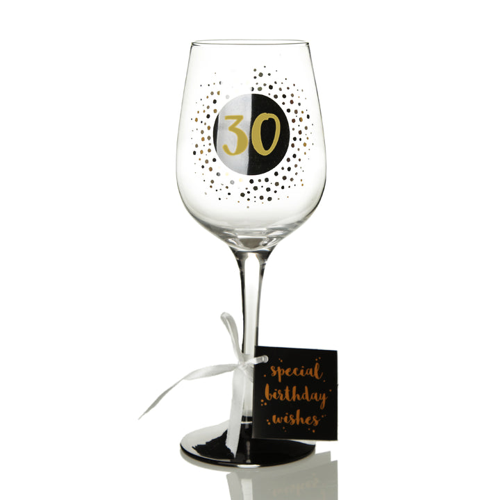 Personalised Black and Gold 30th Birthday Wine Glass
