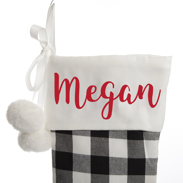 Personalised Black and White Buffalo Check Christmas Stocking