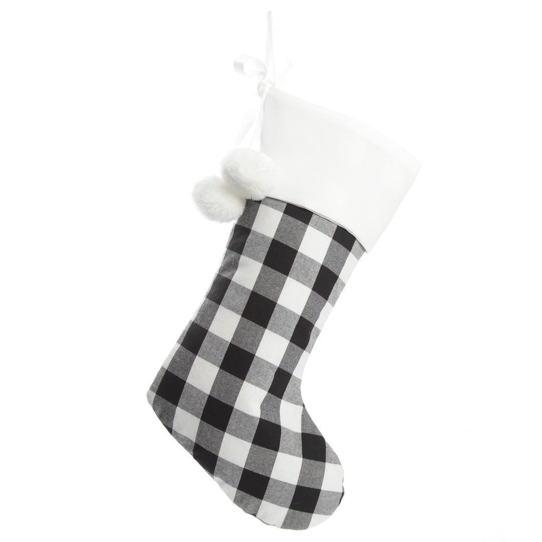 Personalised Black and White Buffalo Check Christmas Stocking