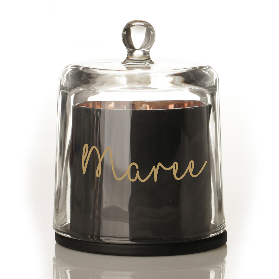 Personalised Black Soy Candle with Glass Cloche