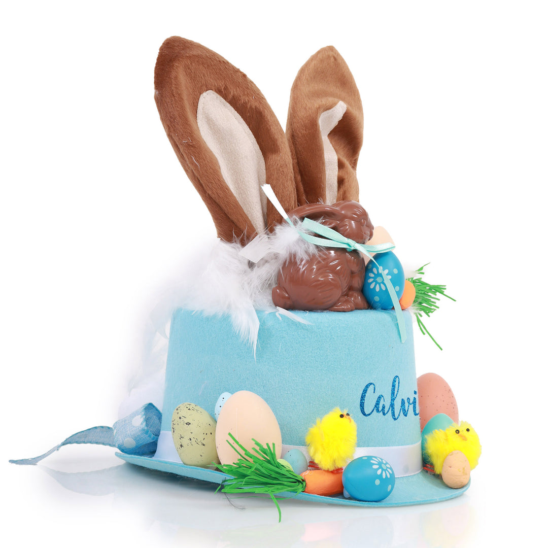 Personalised Blue Chocolate Bunny Ears Top Hat