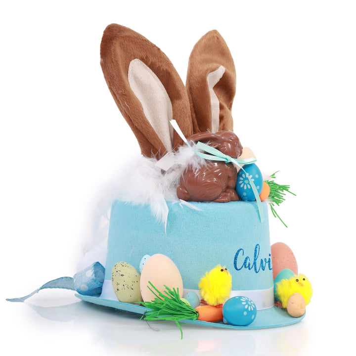 Personalised Blue Chocolate Bunny Ears Top Hat