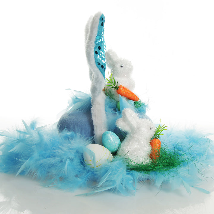 Personalised Blue Feather and Bunny Easter Hat