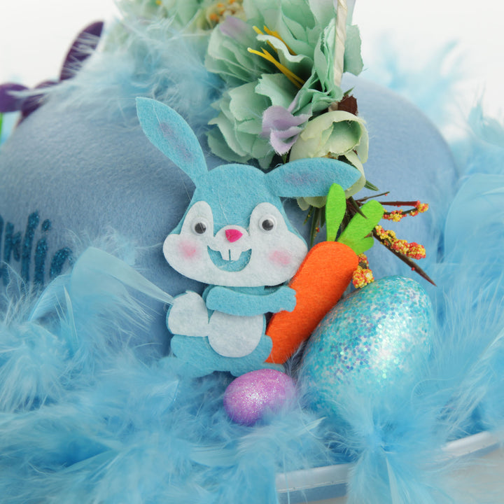 Personalised Blue Feather and Floral Easter Hat
