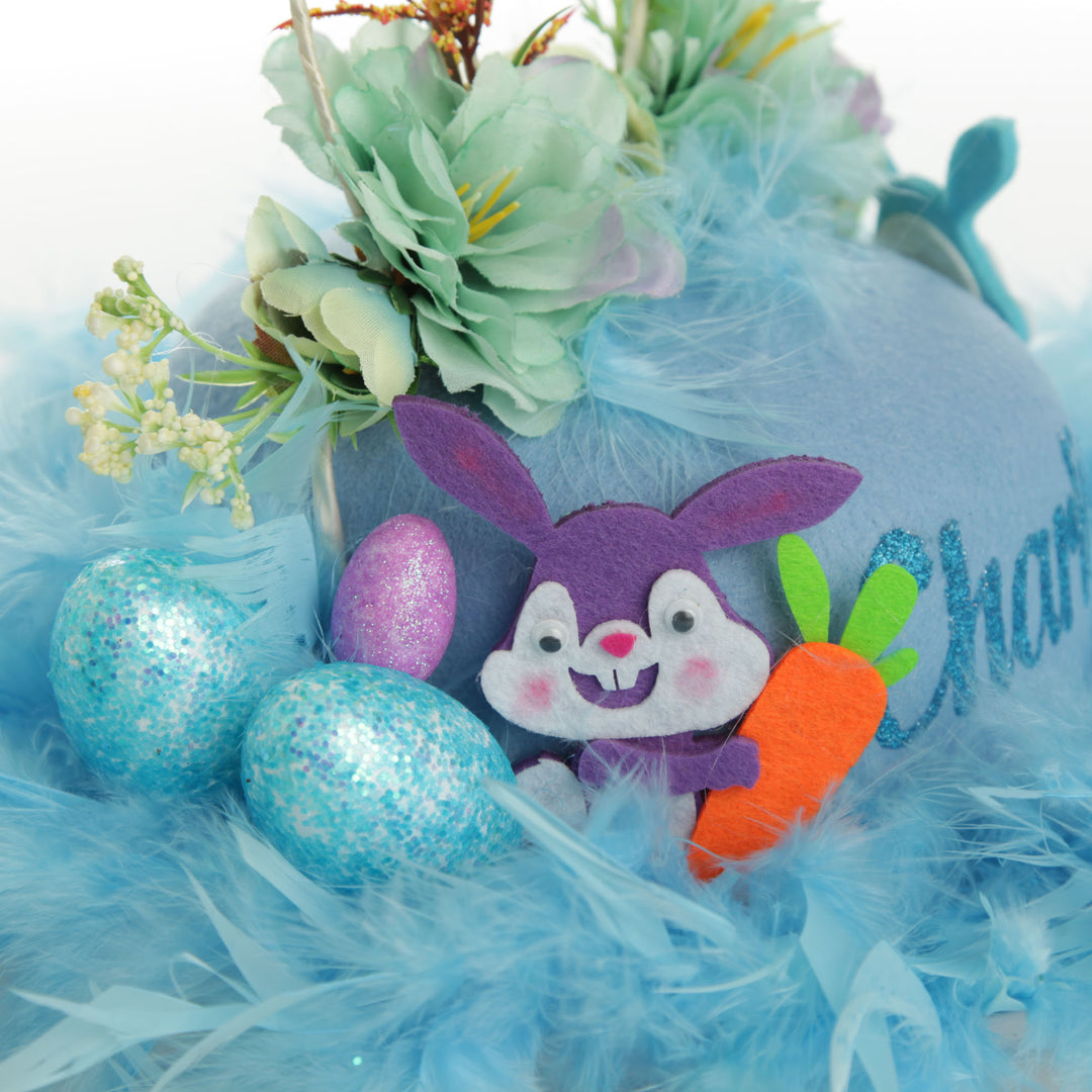 Personalised Blue Feather and Floral Easter Hat