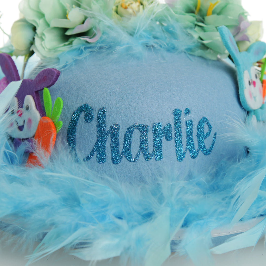 Personalised Blue Feather and Floral Easter Hat