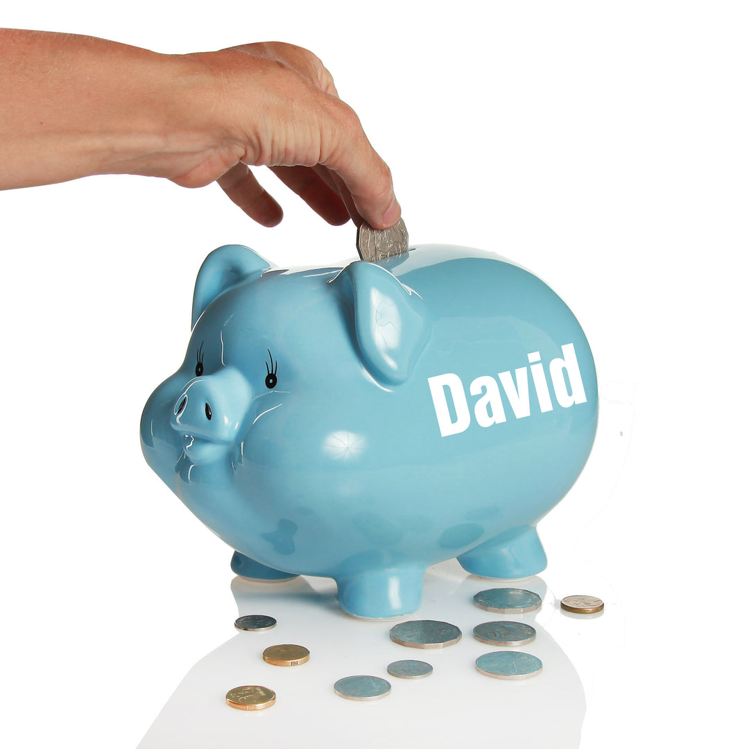 Personalised Blue Piggy Bank