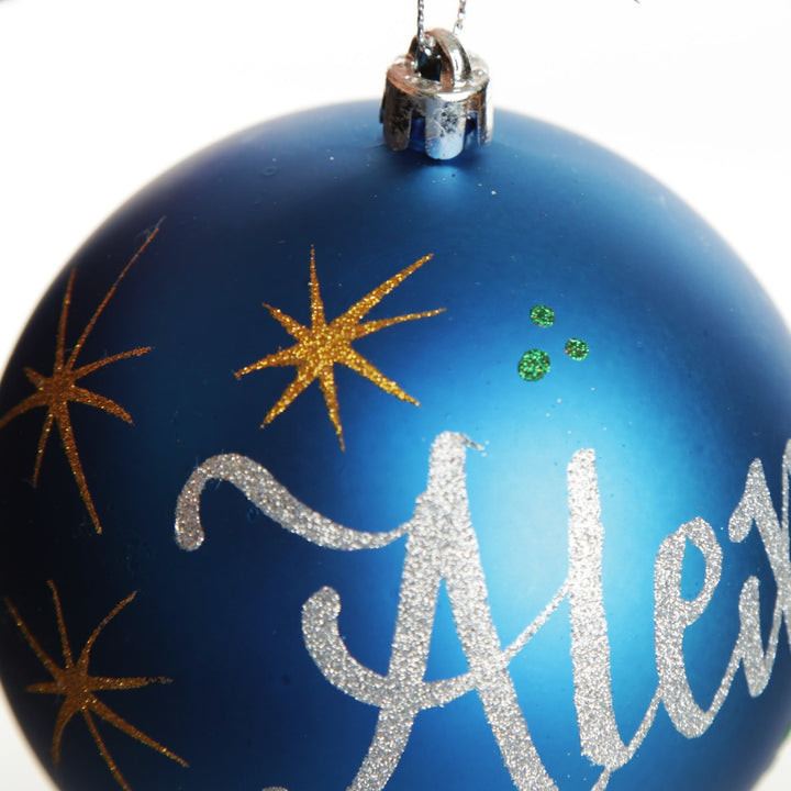 Personalised Blue Shatterproof Christmas Bauble - Detail