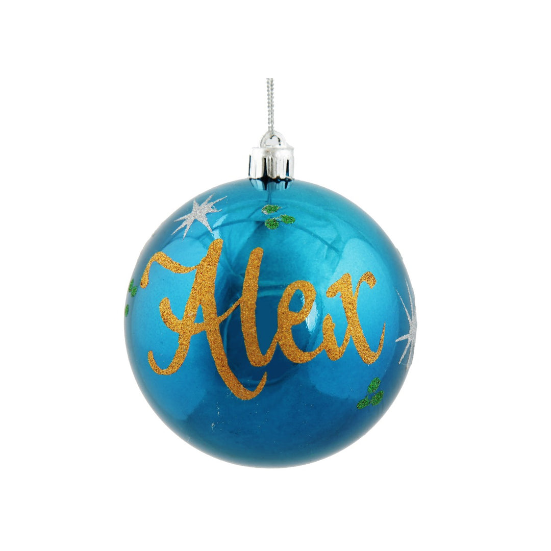 Personalised Blue Shatterproof Christmas Bauble - Gloss