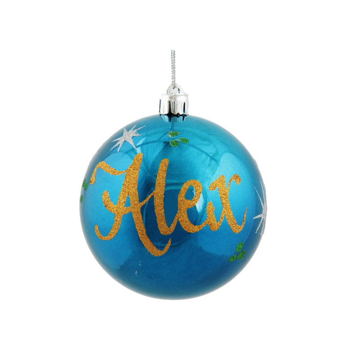 Personalised Blue Shatterproof Christmas Bauble - Gloss