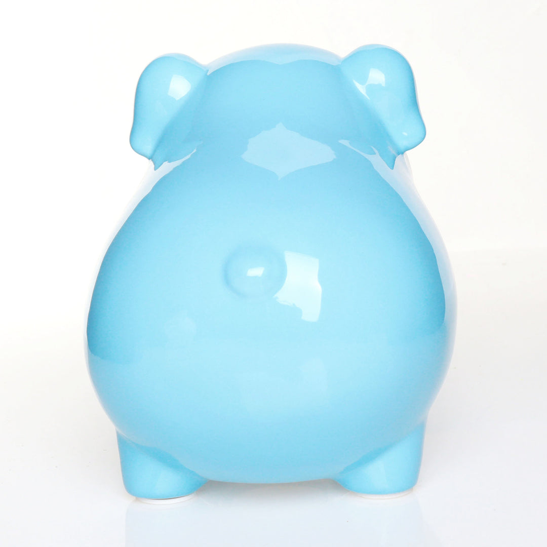 Personalised Blue Sitting Piggy Bank