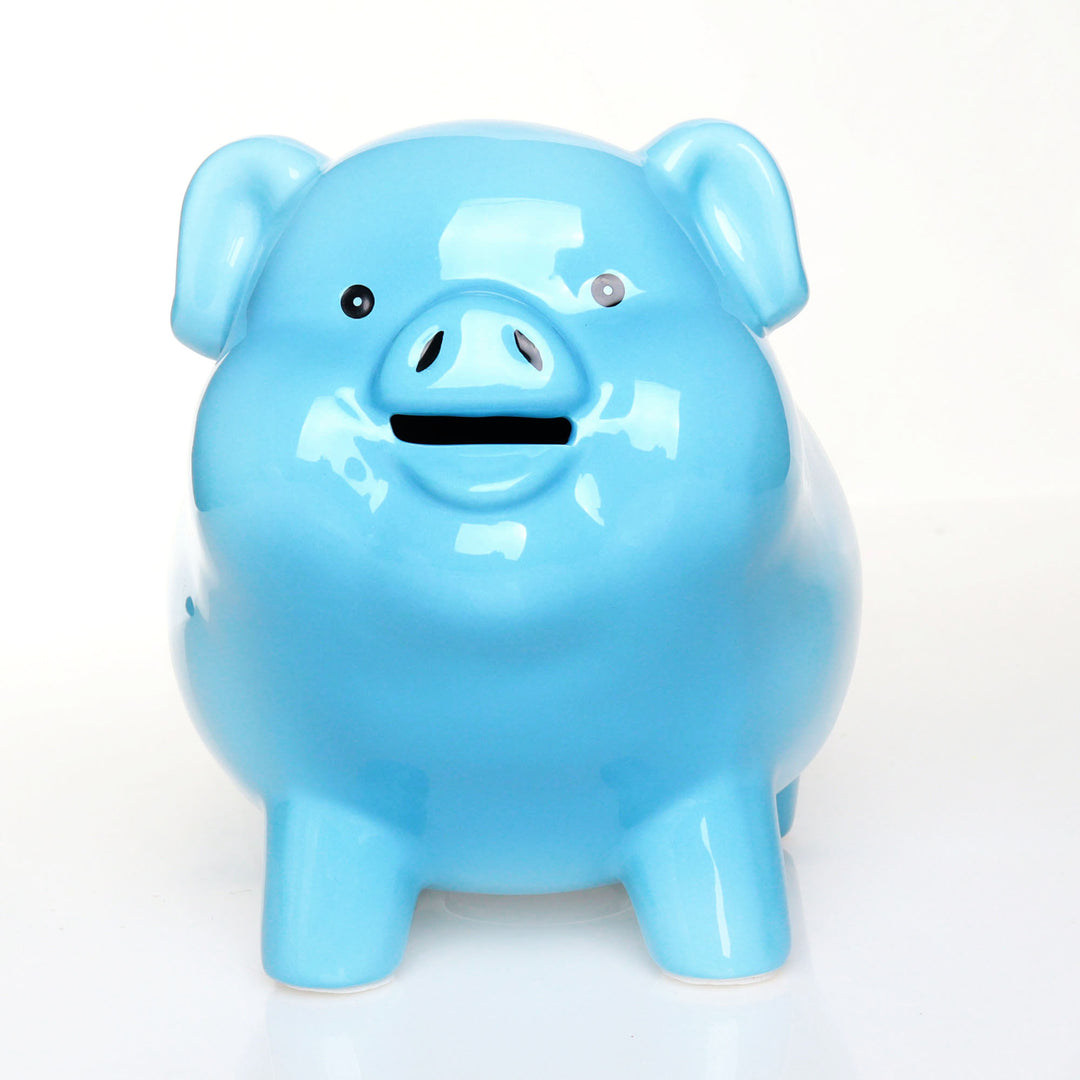 Personalised Blue Sitting Piggy Bank