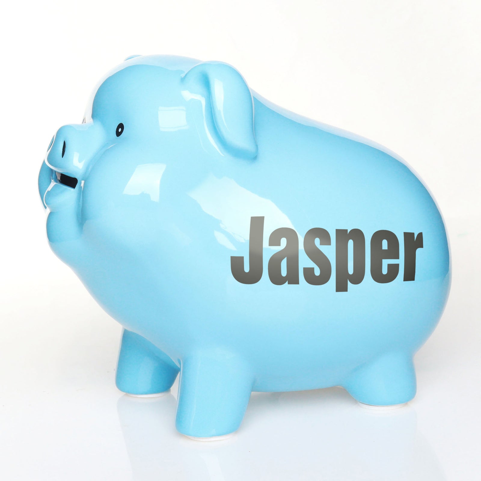 Personalised Blue Sitting Piggy Bank