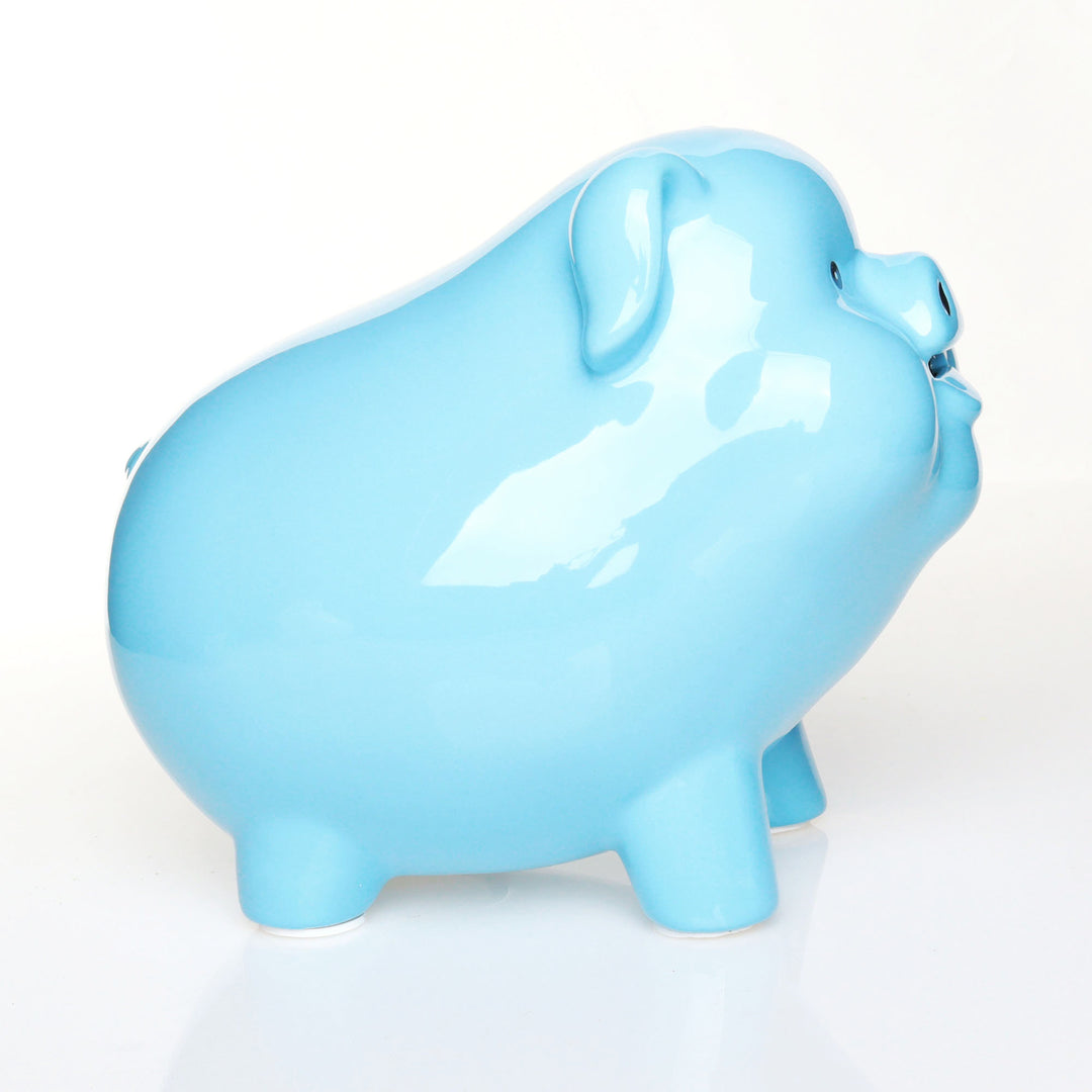 Personalised Blue Sitting Piggy Bank