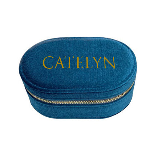 Personalised Blue Velveteen Deluxe Jewellery Travel Case