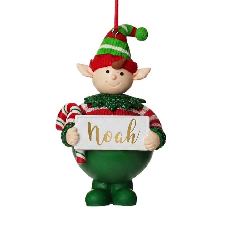 Personalised Boy Elf with Candy Cane Christmas Ornament