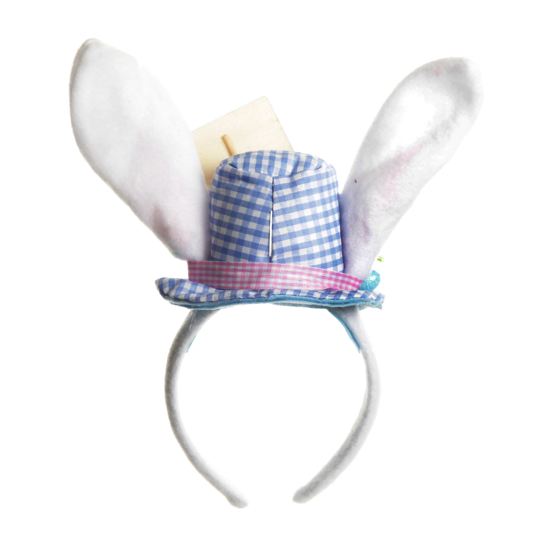Personalised Bunny Ears Easter Blue Gingham Hat Headband