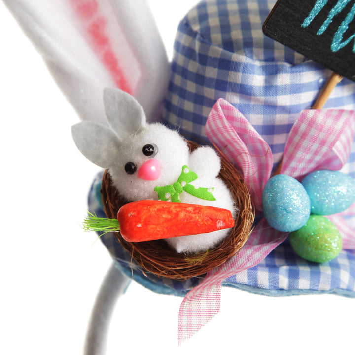 Personalised Bunny Ears Easter Blue Gingham Hat Headband