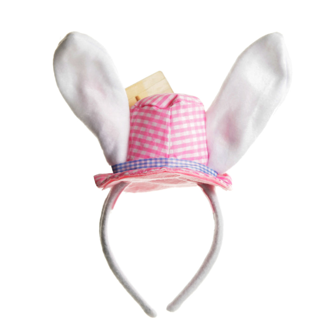 Personalised Bunny Ears Easter Pink Gingham Hat Headband