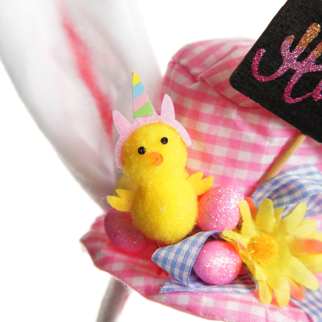 Personalised Bunny Ears Easter Pink Gingham Hat Headband