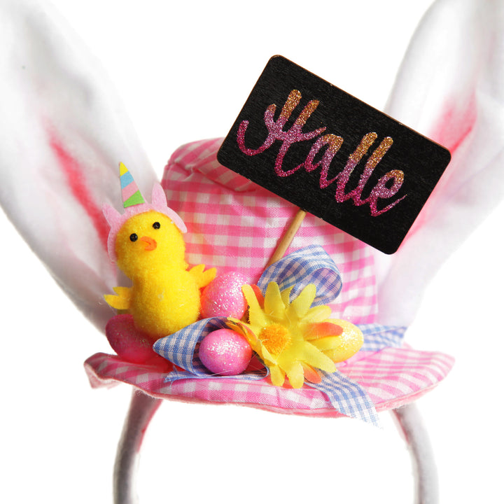 Personalised Bunny Ears Easter Pink Gingham Hat Headband