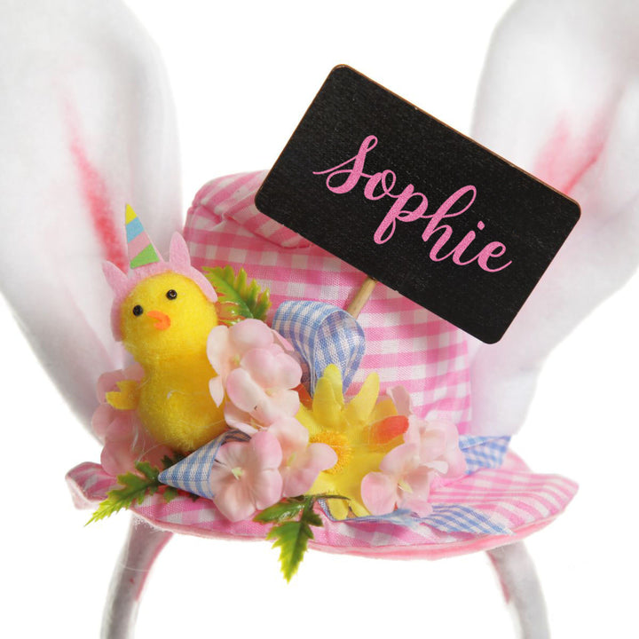 Personalised Bunny Ears Easter Pink Gingham Hat Headband
