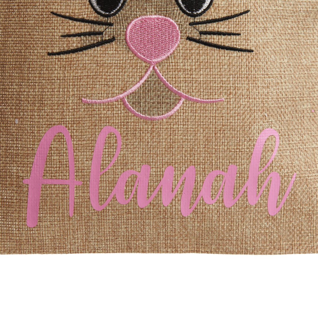 Personalised Bunny Face Burlap Easter Tote Bag - Pink - Vinyl Name