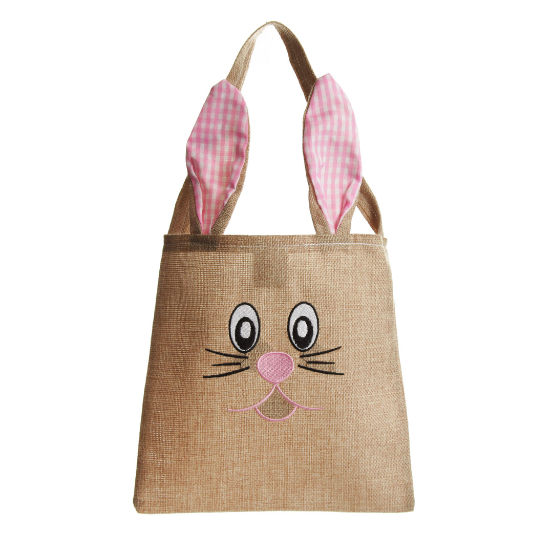 Bunny Face Burlap Easter Tote Bag - Pink