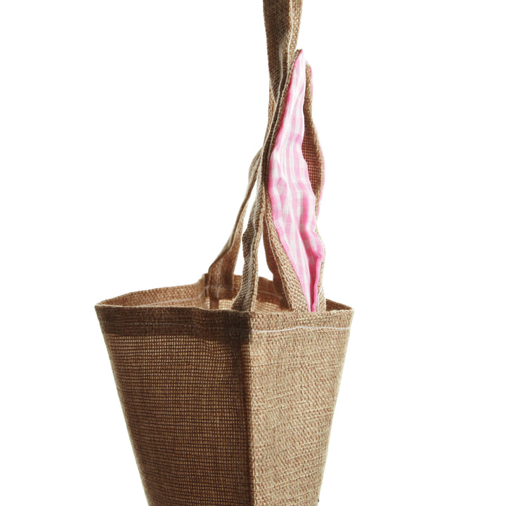 Bunny Face Burlap Easter Tote Bag - Pink