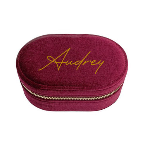 Personalised Burgundy Velveteen Deluxe Jewellery Travel Case