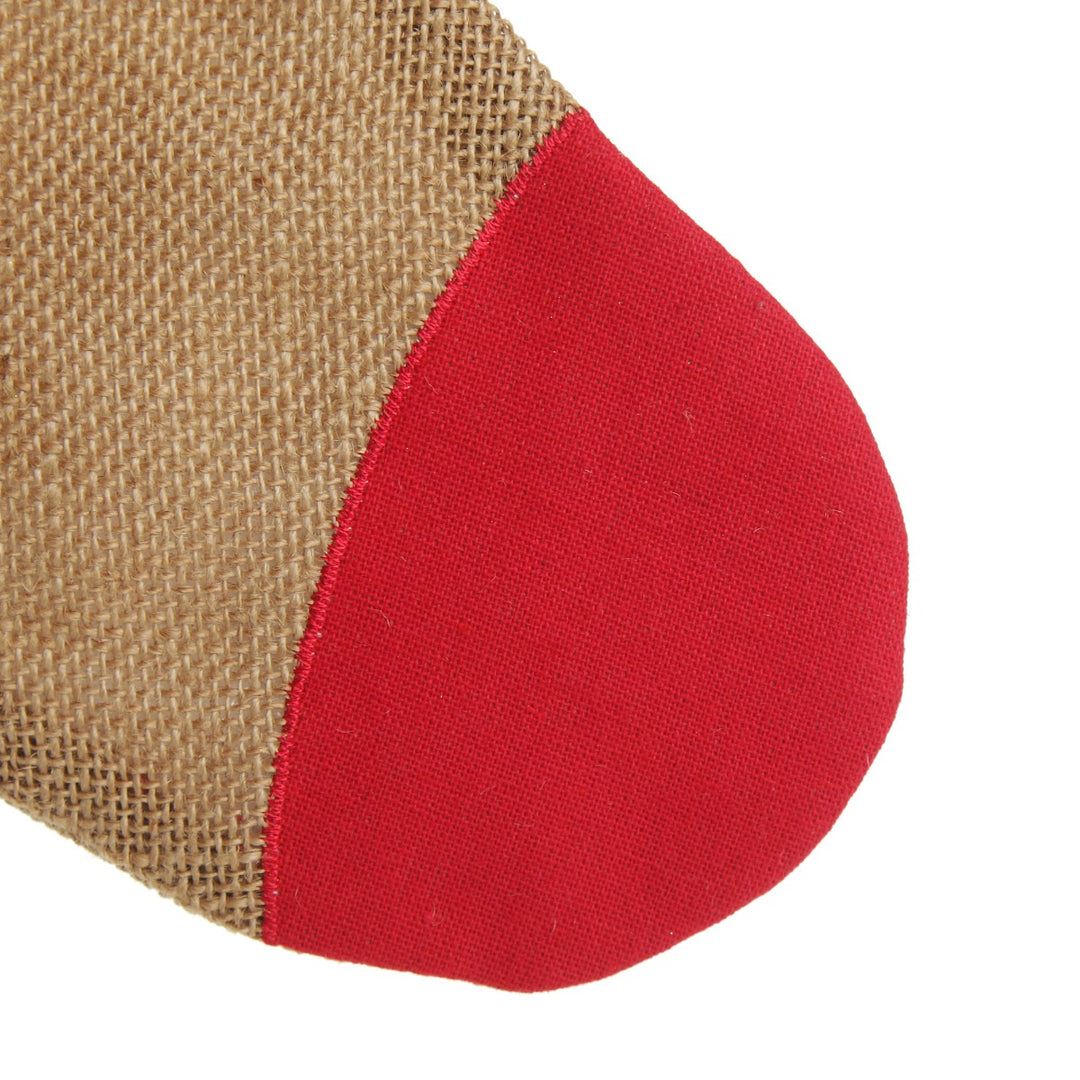 Burlap and Linen Heart Stocking with Red Trim