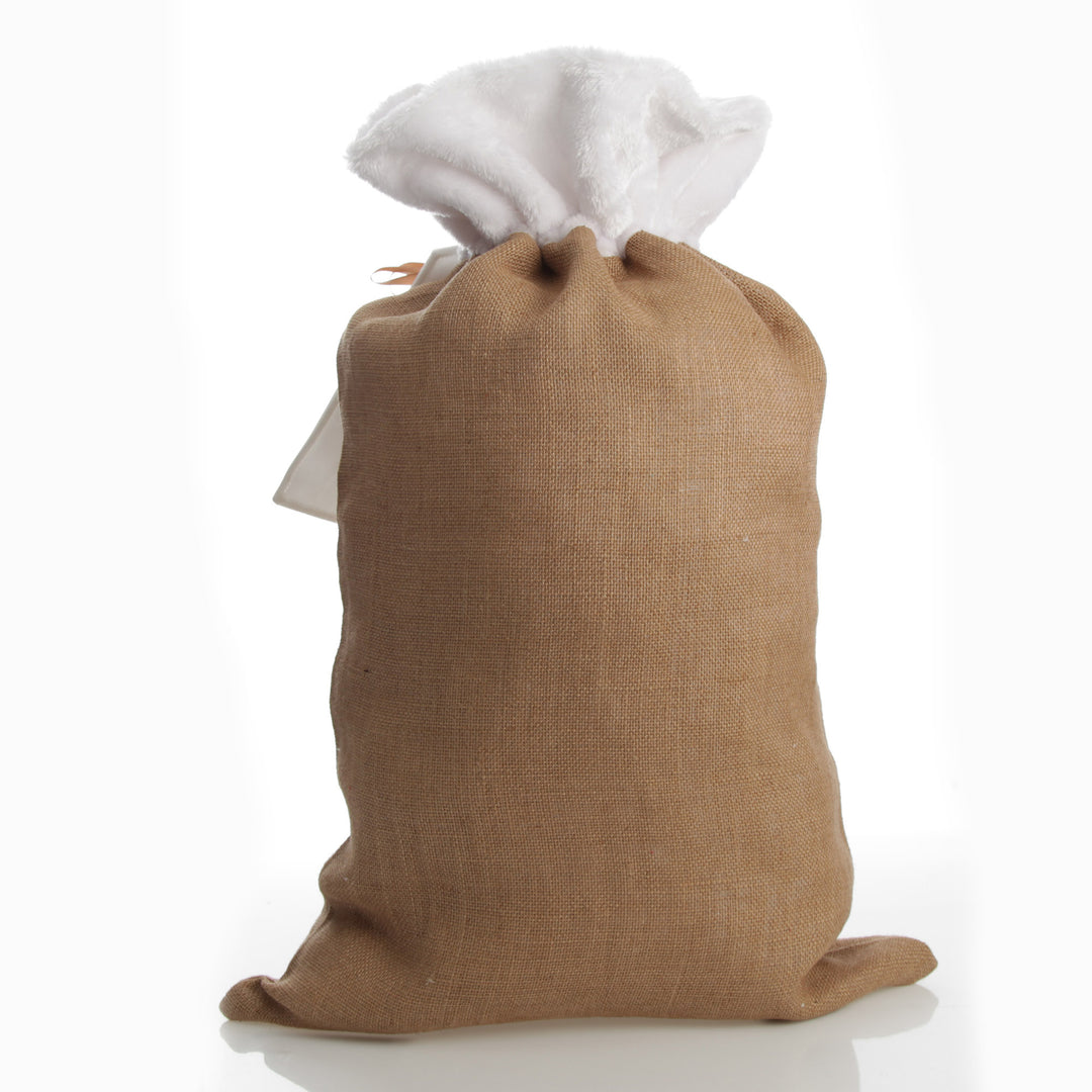 Personalised Burlap and White Fur Santa Sack Back
