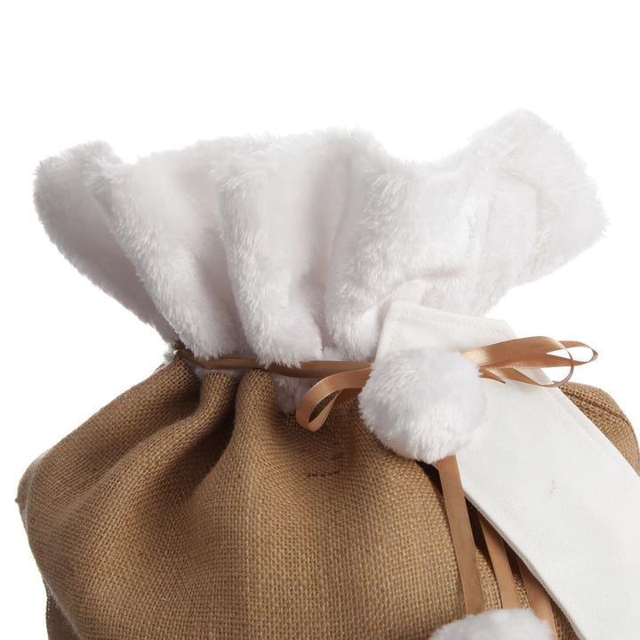 Personalised Burlap and White Fur Santa Sack