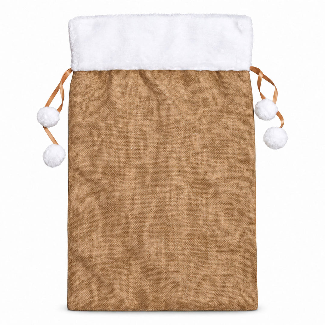 Personalised Burlap and White Fur Santa Sack