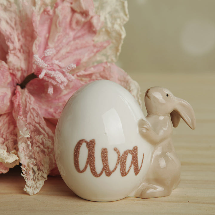 Personalised Ceramic Bunny Holding Egg Ornament