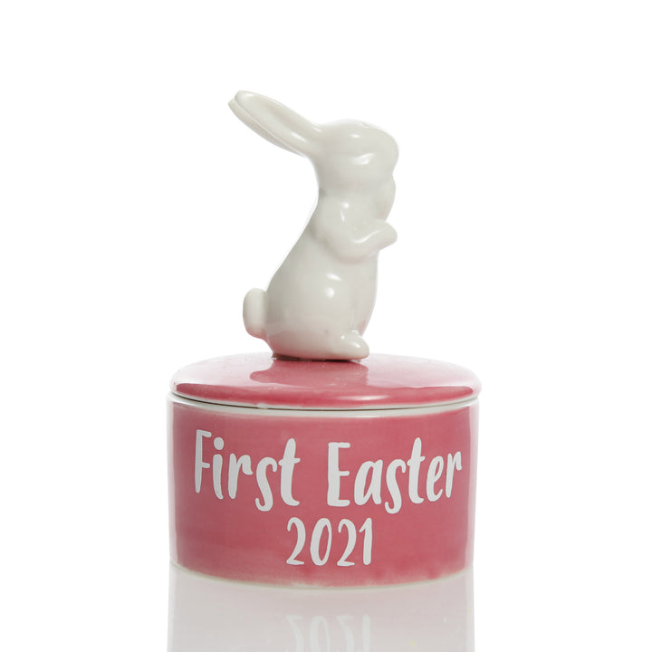 Personalised Ceramic Bunny Trinket Box Additional Wording