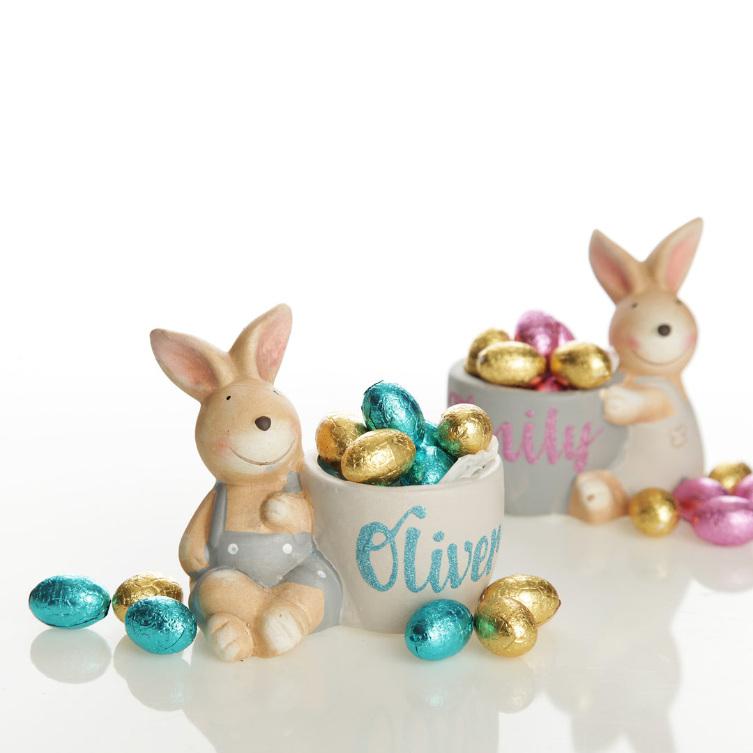 Personalised Ceramic Pink Girl Easter Bunny with Pot