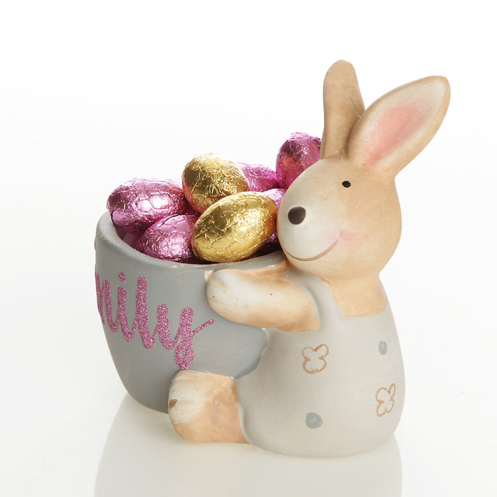 Personalised Ceramic Blue Easter Bunny with Pot