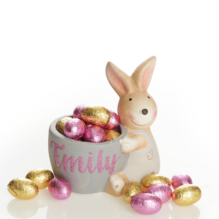 Personalised Ceramic Pink Girl Easter Bunny with Pot
