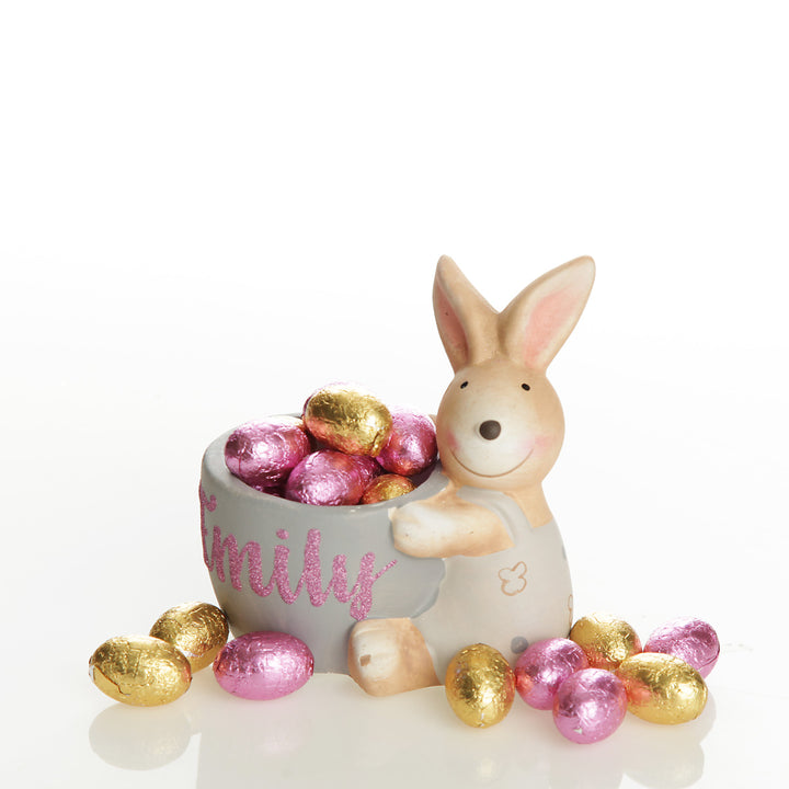 Personalised Ceramic Pink Girl Easter Bunny with Pot