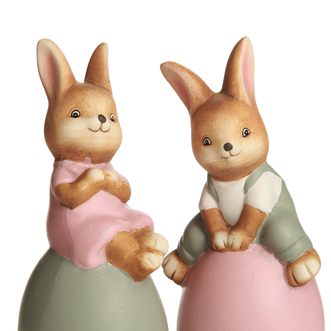 Personalised Cheeky Bunny on Grey Egg with Personalised Playful Bunny on Pink Egg