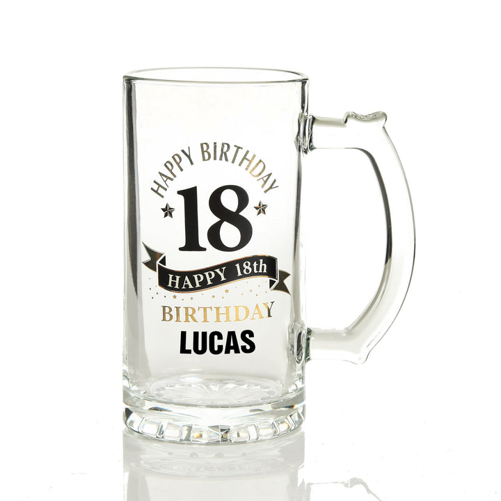 Personalised Classic 18th Happy Birthday Tankard Glass Stein